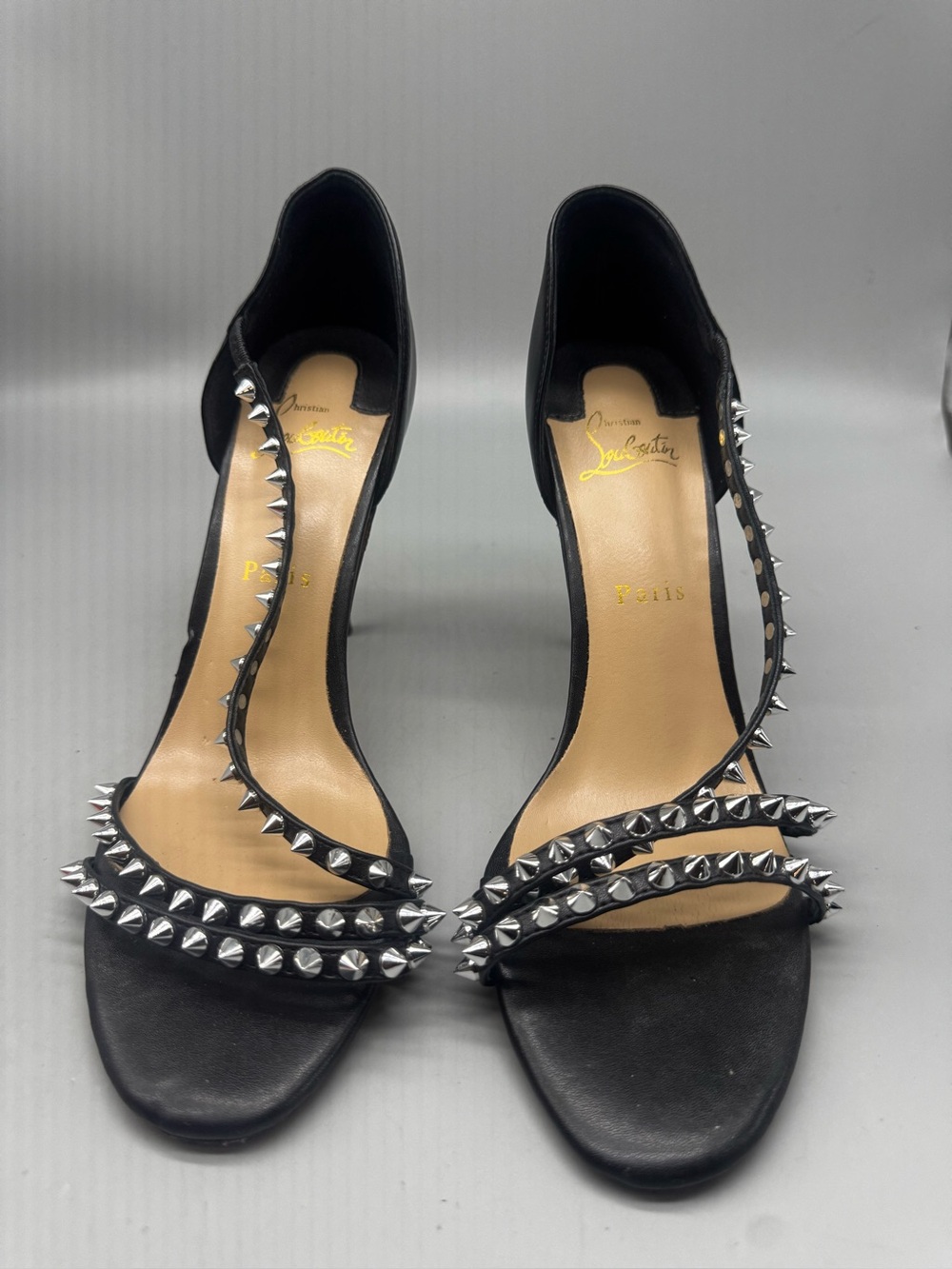 Christian Louboutin So Spike 100
Black Silver Ankle Strap Sandal
Heel Pump 41